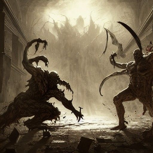 Monstrous Battle Scene in Gothic Horror Style