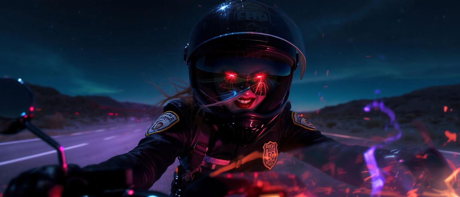 Desert Patrol Officer on Motorcycle, Hyperrealistic Art