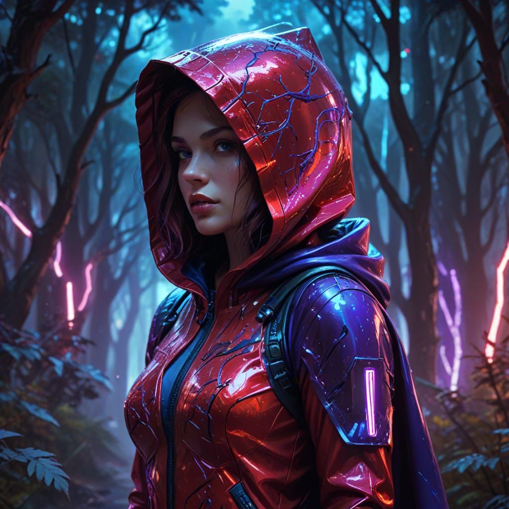 Little Red Riding Hood in Futuristic Forest