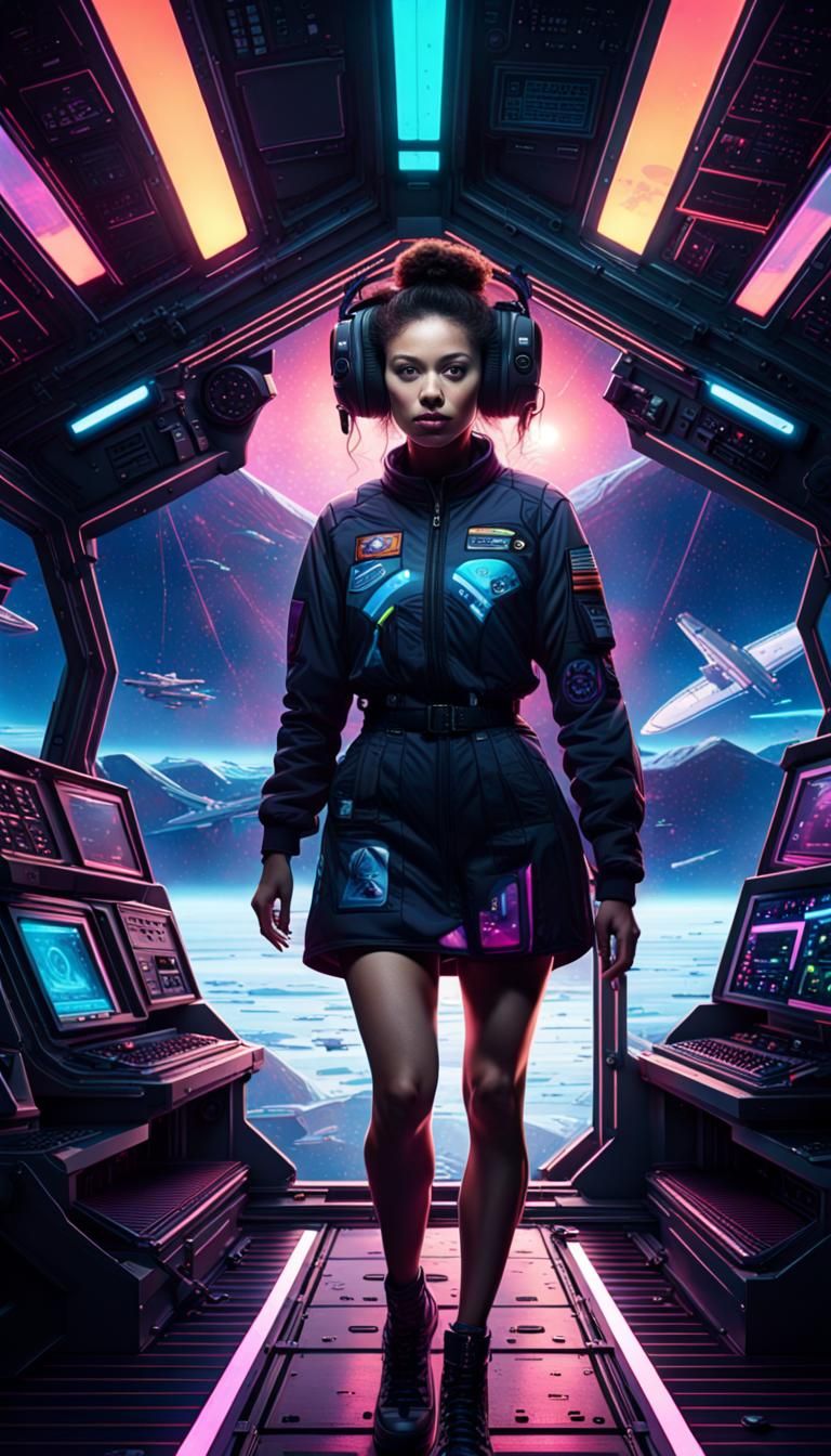 Futuristic Woman and Dog in Spacesuits