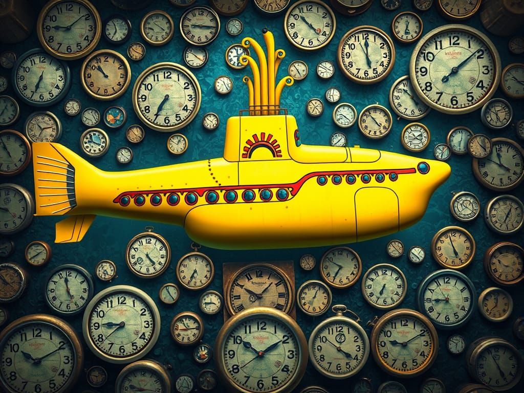 Beatles Yellow Submarine Portrait in Sea of Time