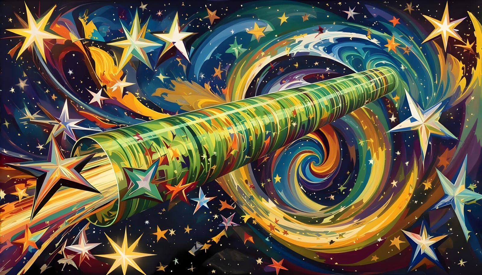 Vibrant Vortex of Rainbow Enamel and Oil Paint