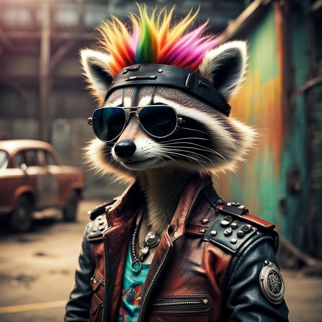 Raccoon punk rocker.
