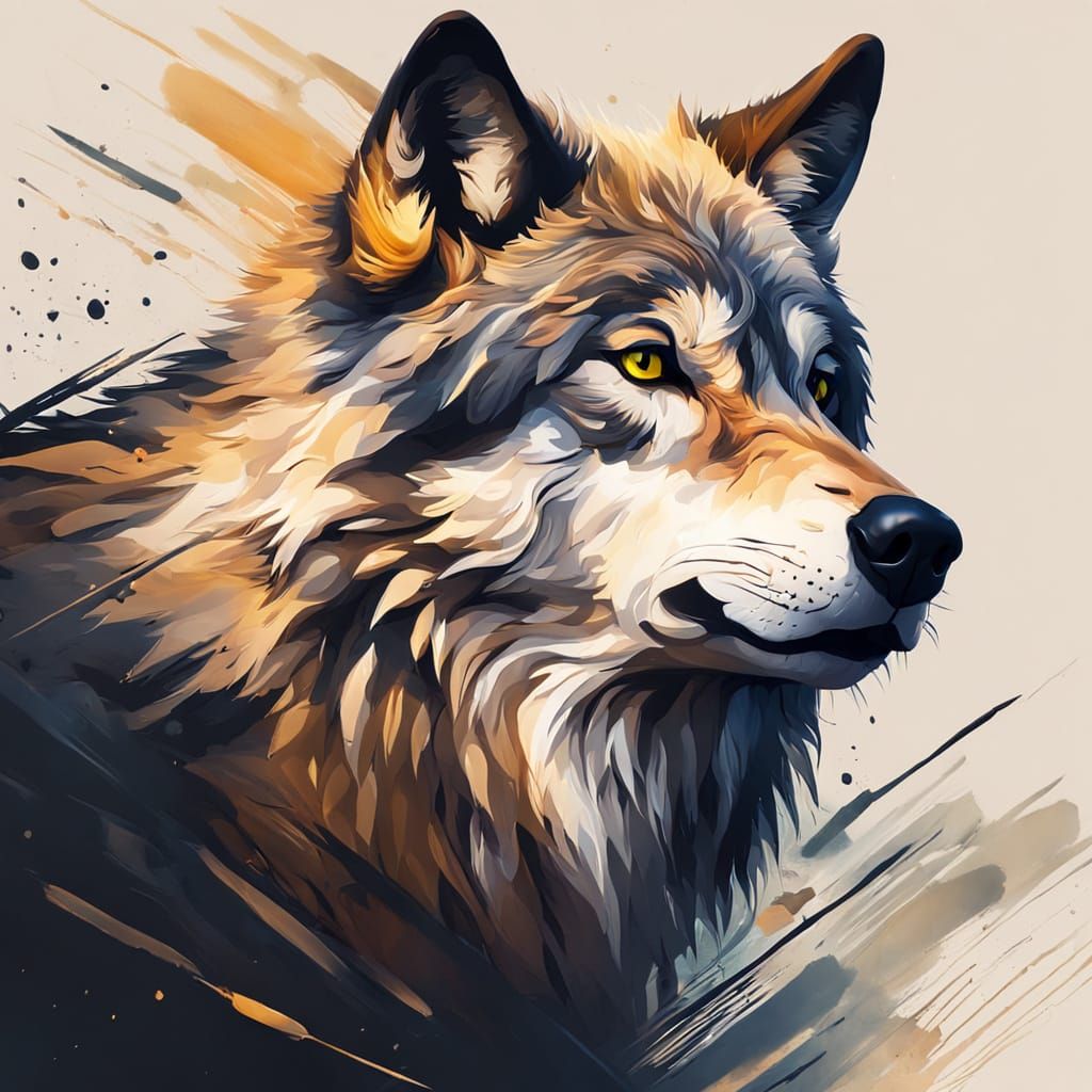 Expressive Digital Painting of a Wolf in Brushstrokes