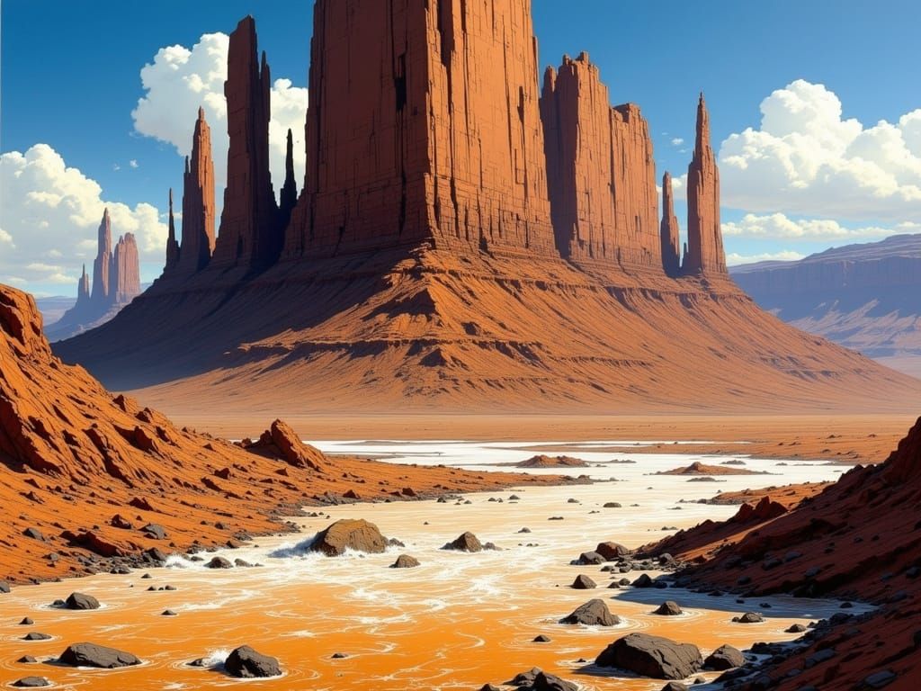 Majestic Mesa Resists Ochre Flood in Rugged Style