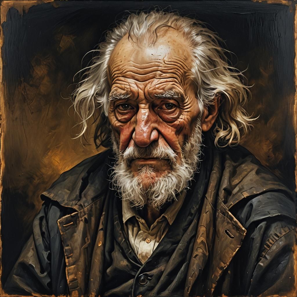 Old Man Portrait in Rembrandt Style Oil Painting