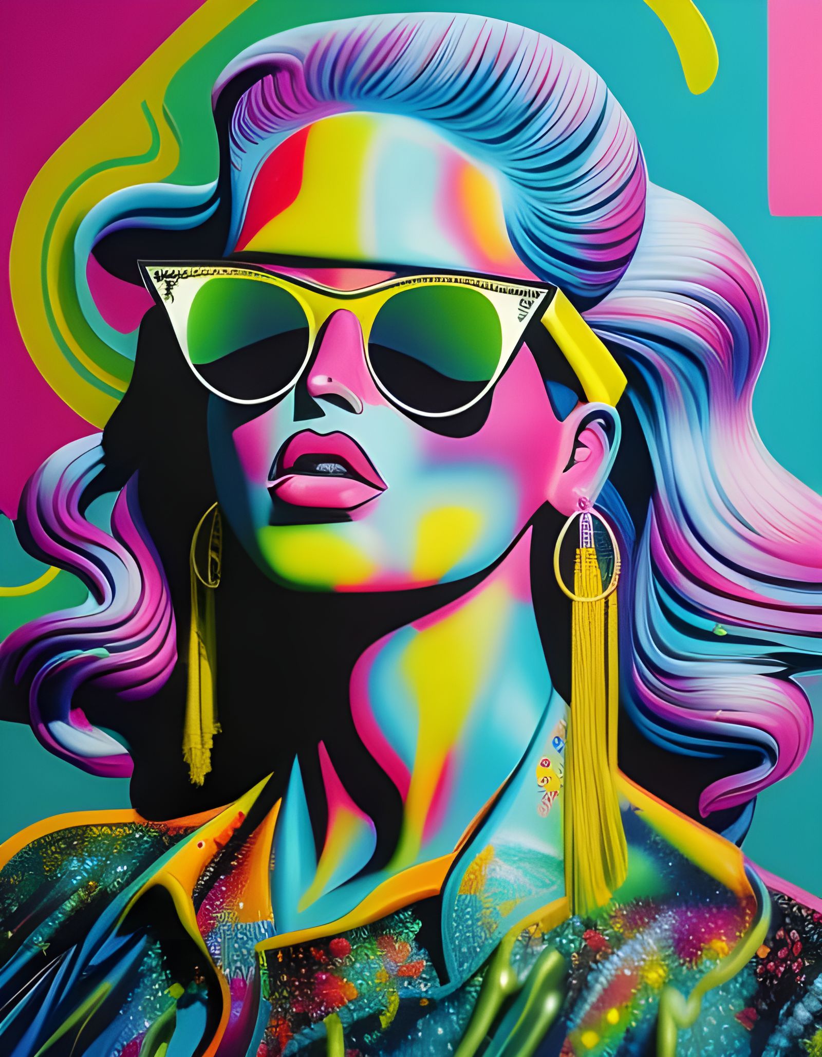 Retrowave Girl Sculpture in Neon Graffiti Style