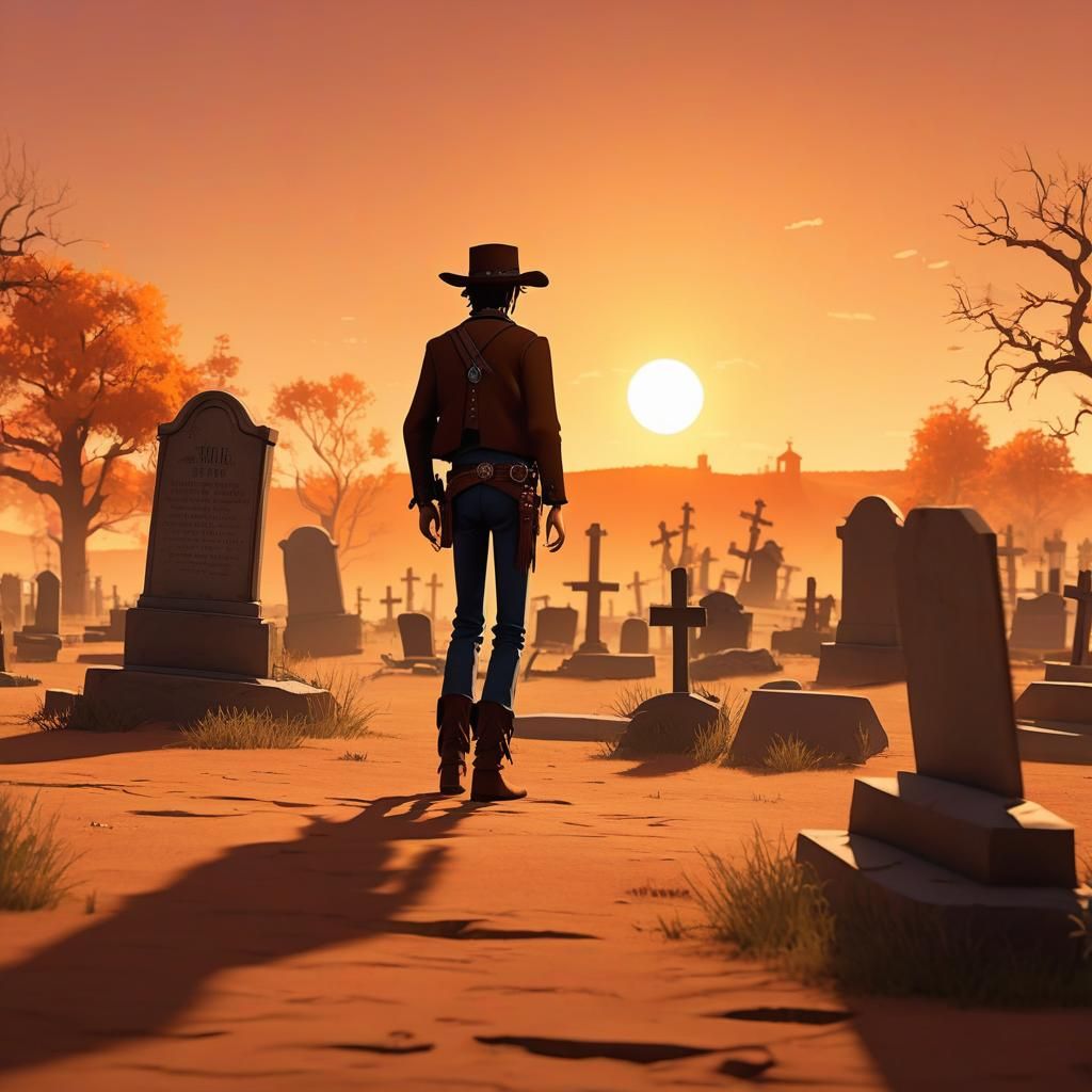Billy the Kid in Graveyard, Ghibli-Inspired