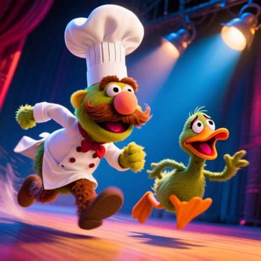 The puppet Swedish Chef from the Muppets with a big nose, ch...