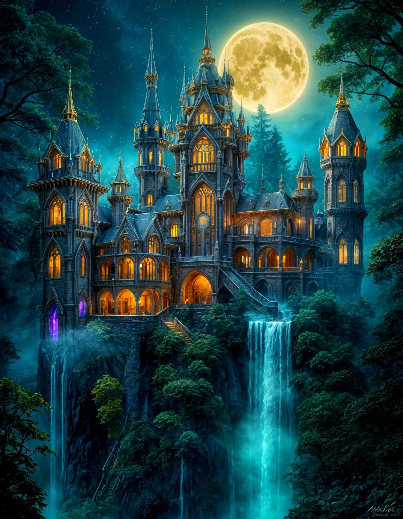 Majestic Elven Castle in Gothic Rococo Style