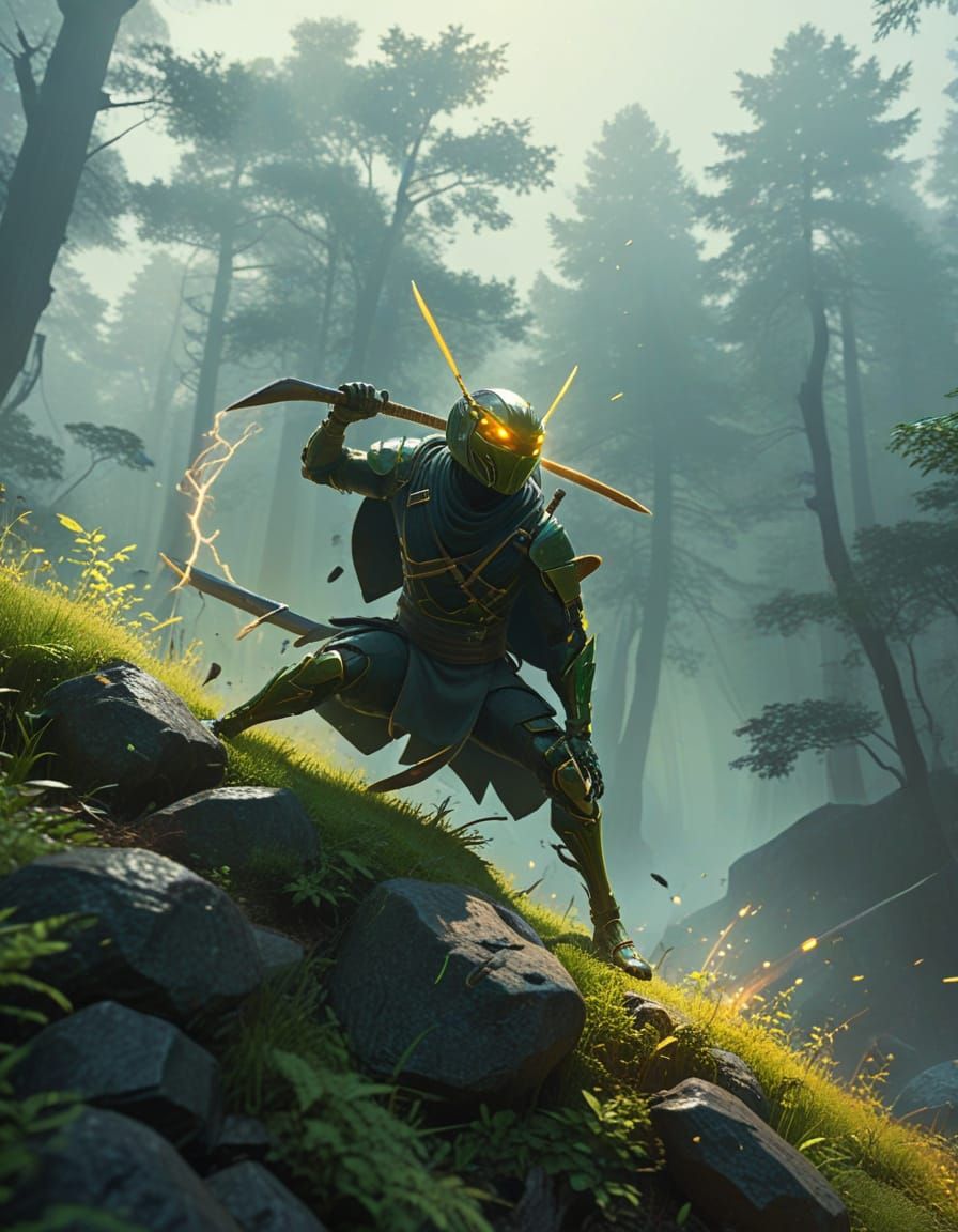 Ninja Grasshopper Attack: Vibrant Digital Concept Art