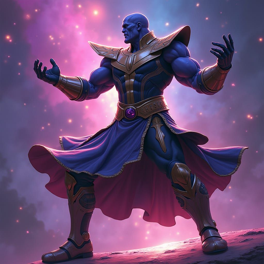 Thanos Dances in Cosmic Apron, Digital Art