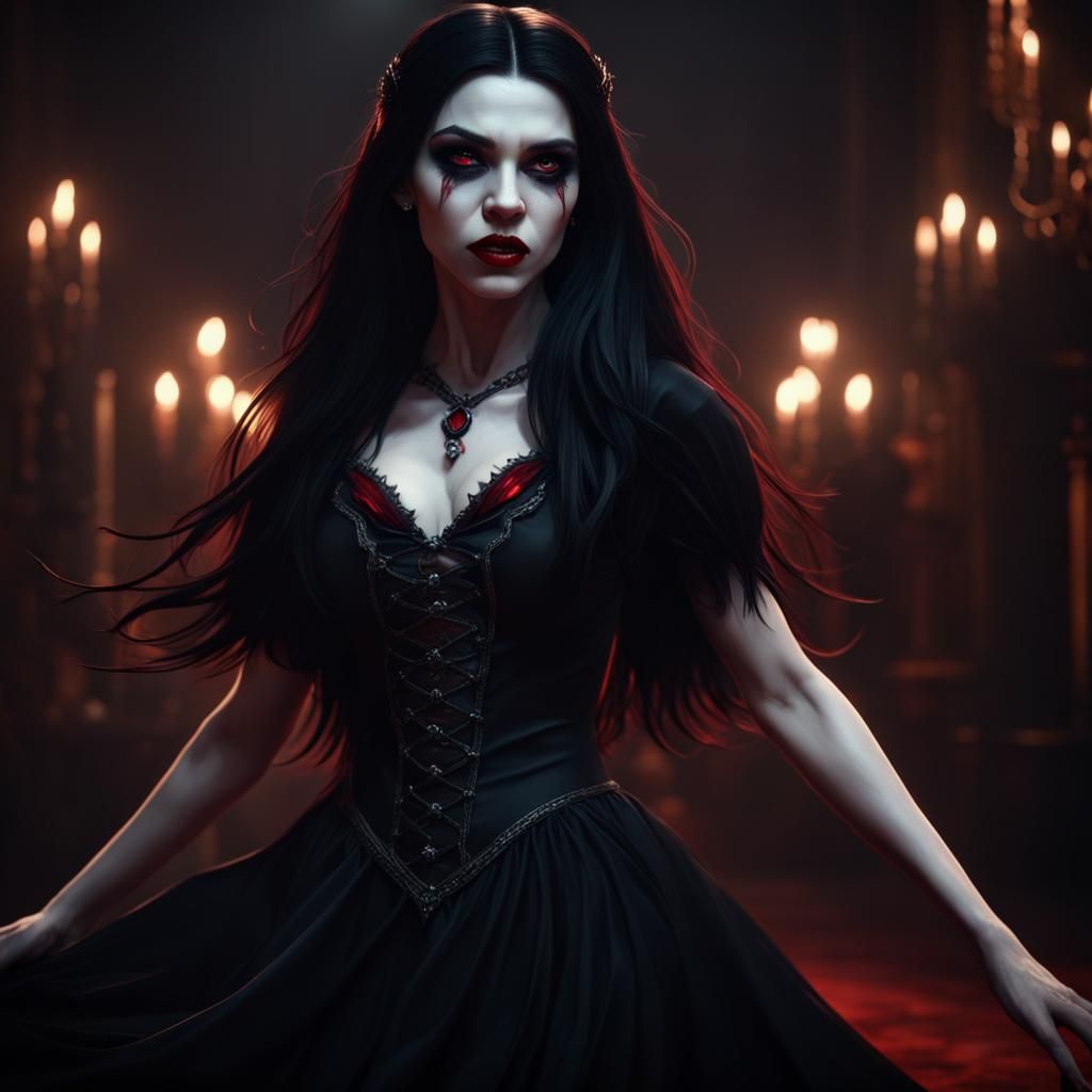 Vampire Girl Dancing: Detailed Matte Painting