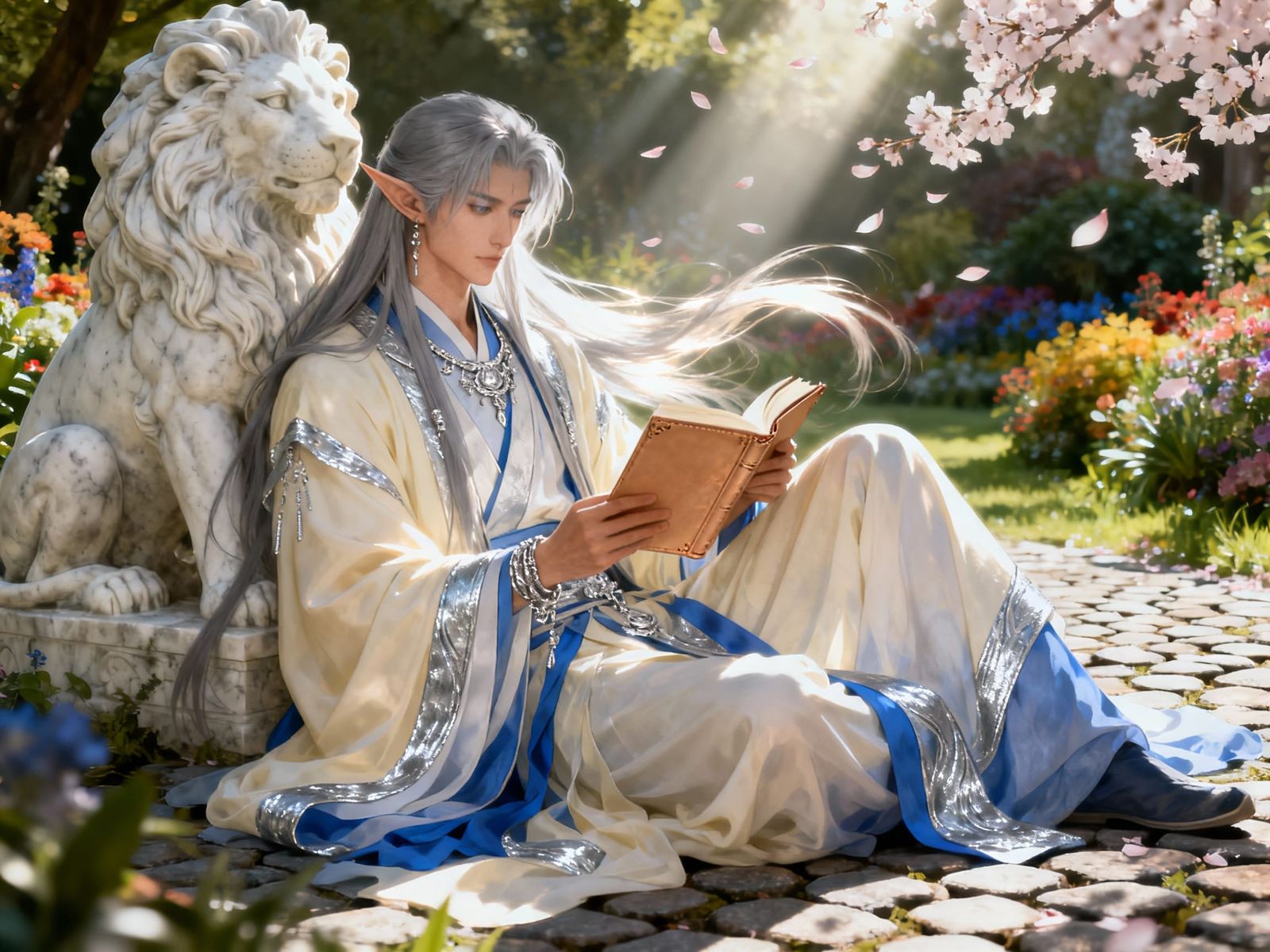 Elf Reading in Lush Garden