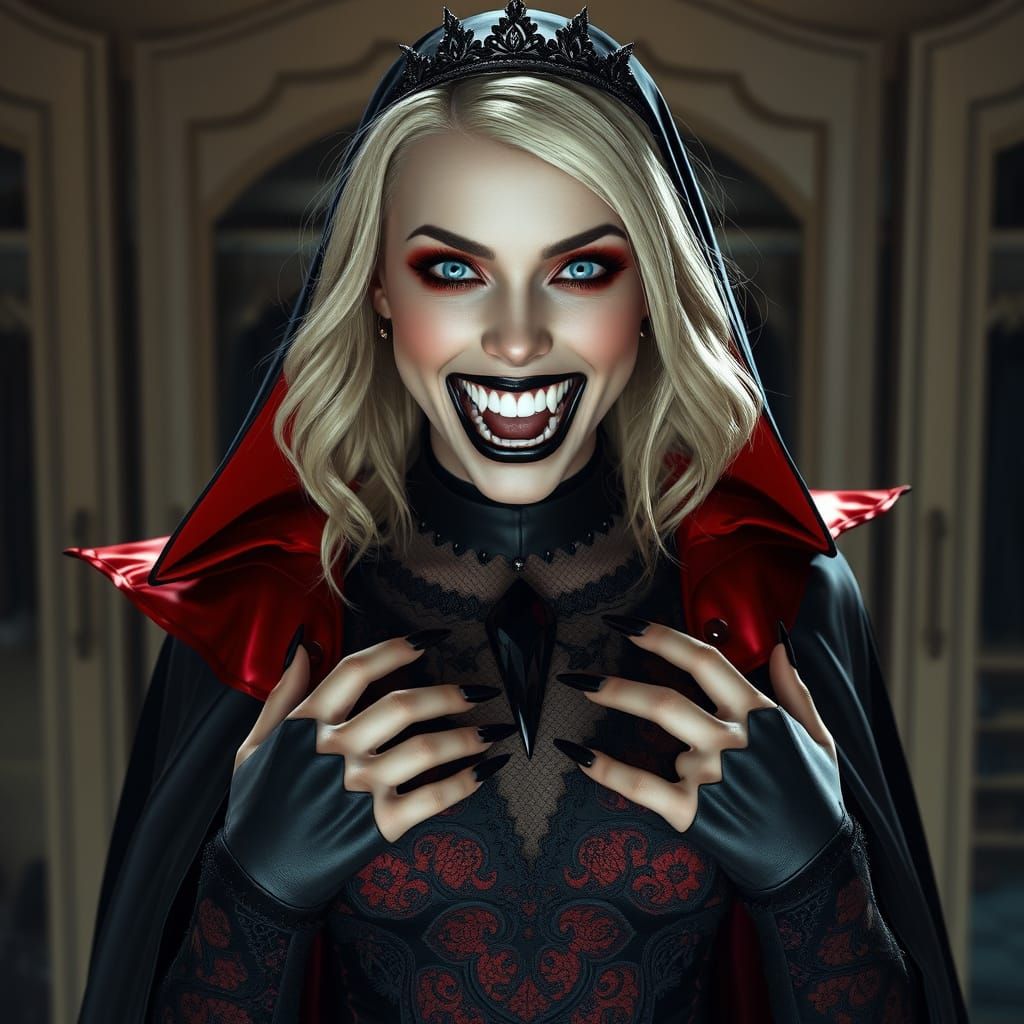 Elegant Vampire Goddess in Dark Lace and Leather