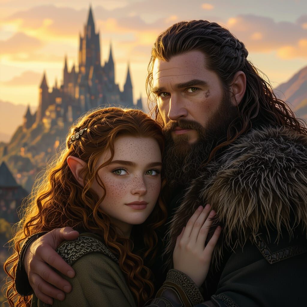 Thorin and Hobbit Companion in Erebor, Fantasy Matte Paintin...