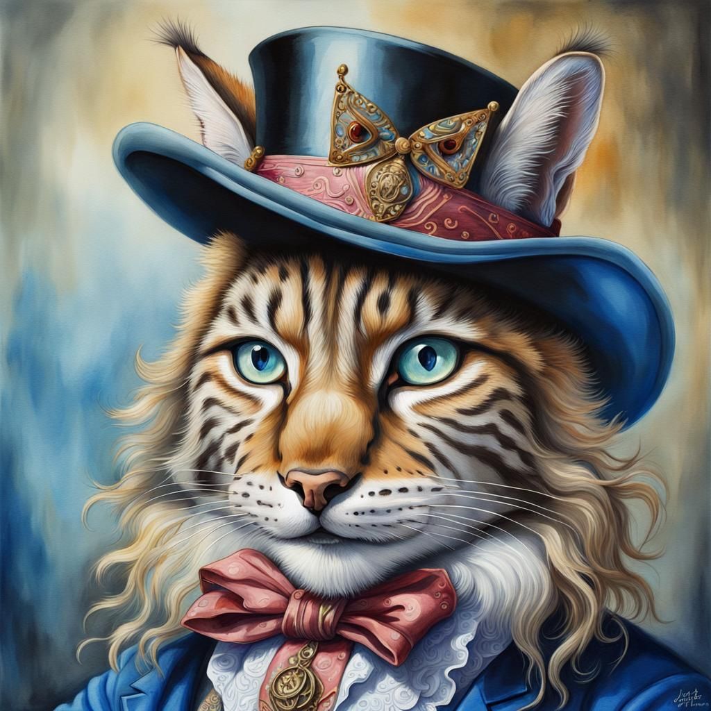 Aristocratic Lynx in Top Hat: A Hyperrealistic Painting