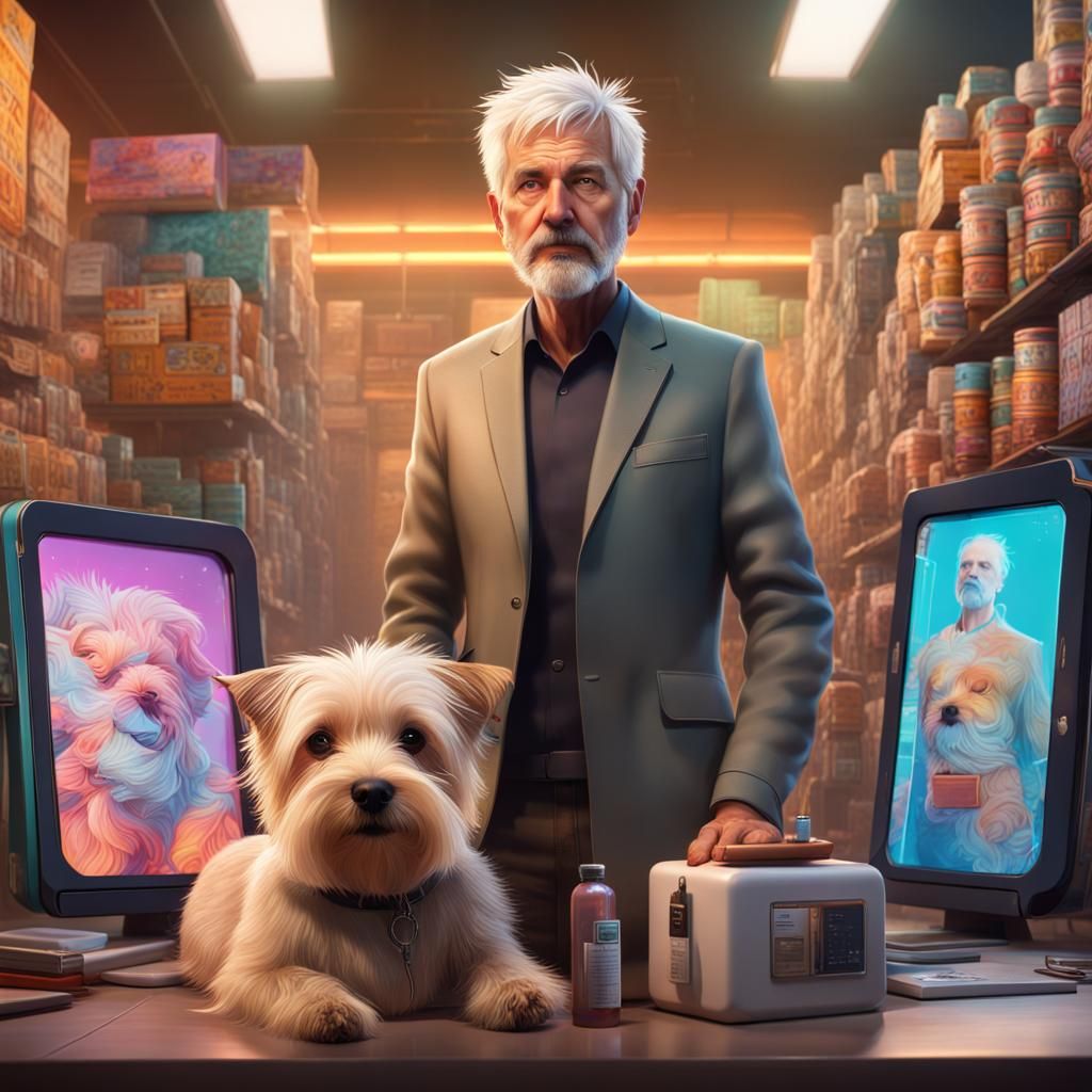 Englishman and Norfolk Terrier in Hyperrealistic Style