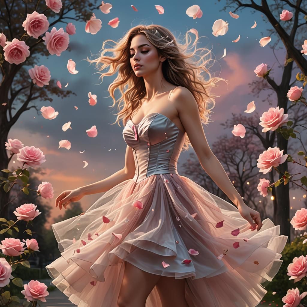 Beautiful Woman in Floral Park: Hyperrealistic Digital Art