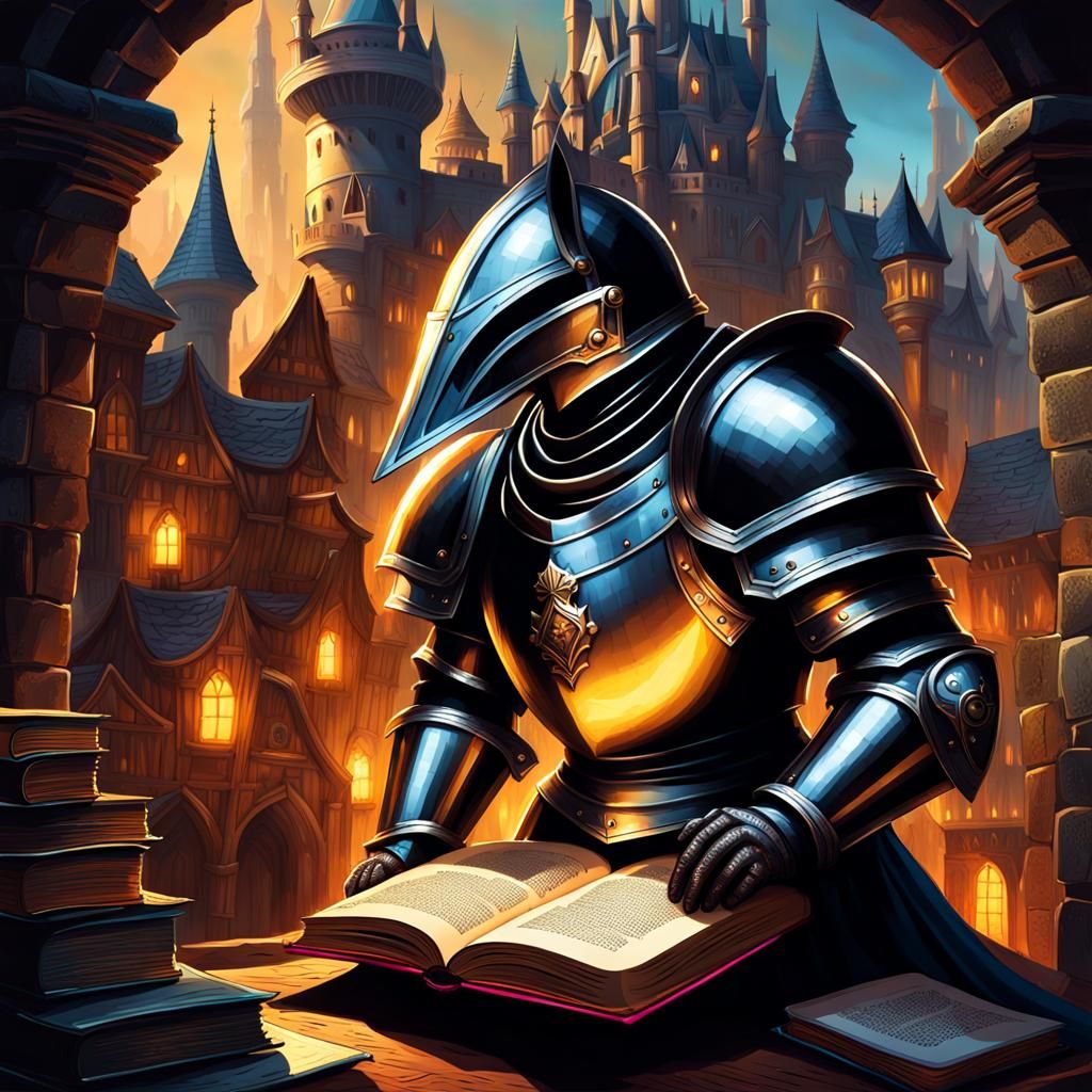 Knight Emerges From Book in Dark Fantasy Illustration
