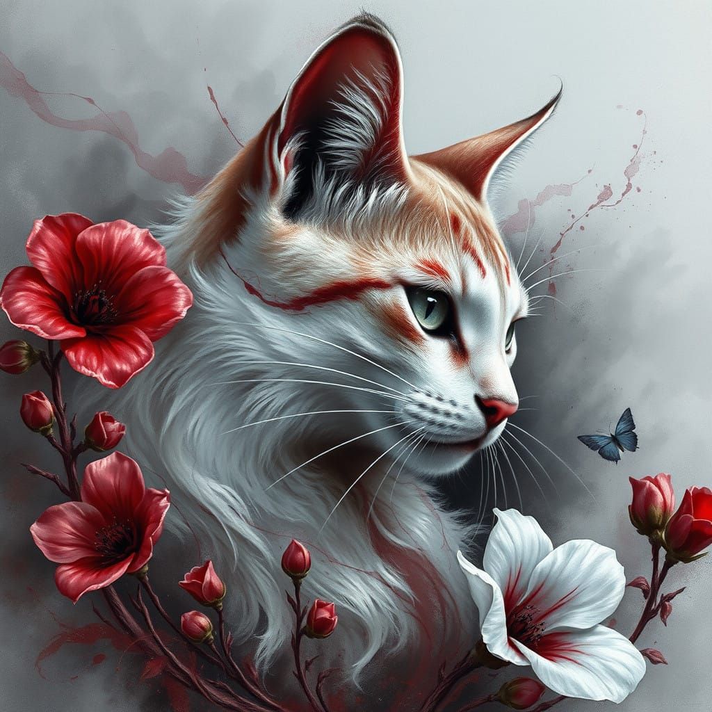 Cat and Flowers