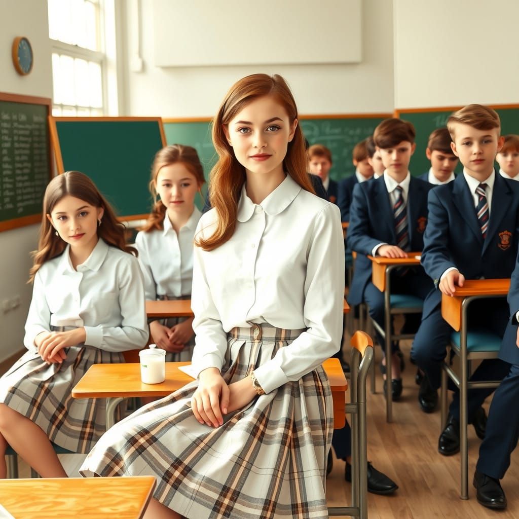 Charming Schoolgirls in a Vintage Classroom