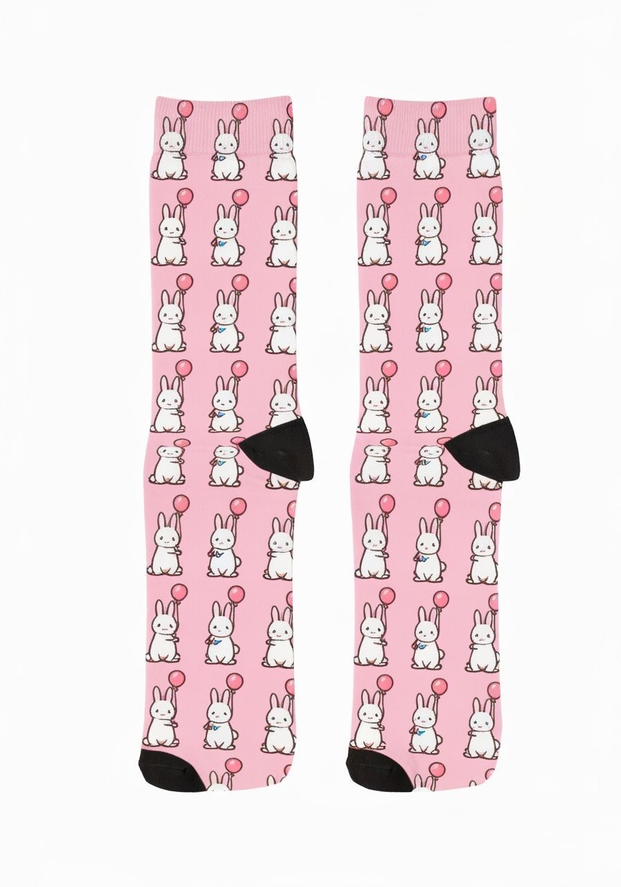 Playful Rabbit Pattern on Pastel Pink Socks
