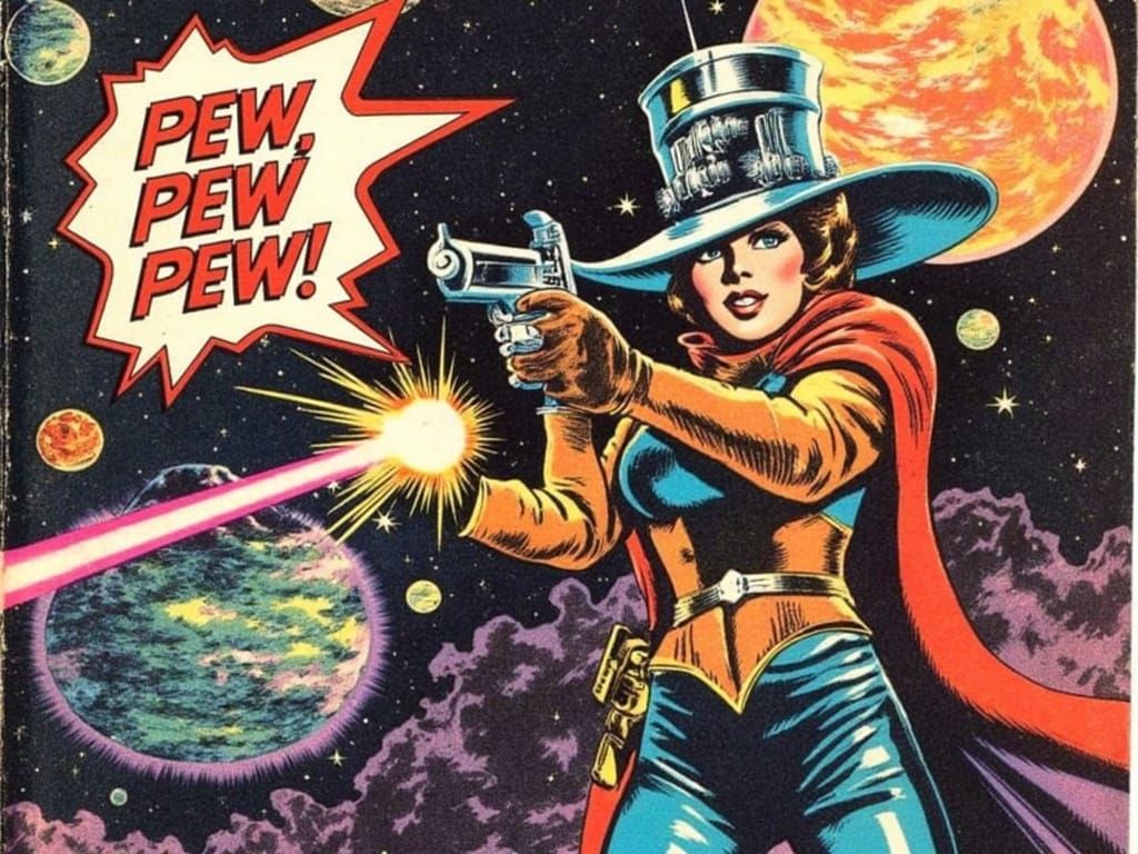 Retro-Futuristic Space Cowboy in a Vibrant Comic Book Style