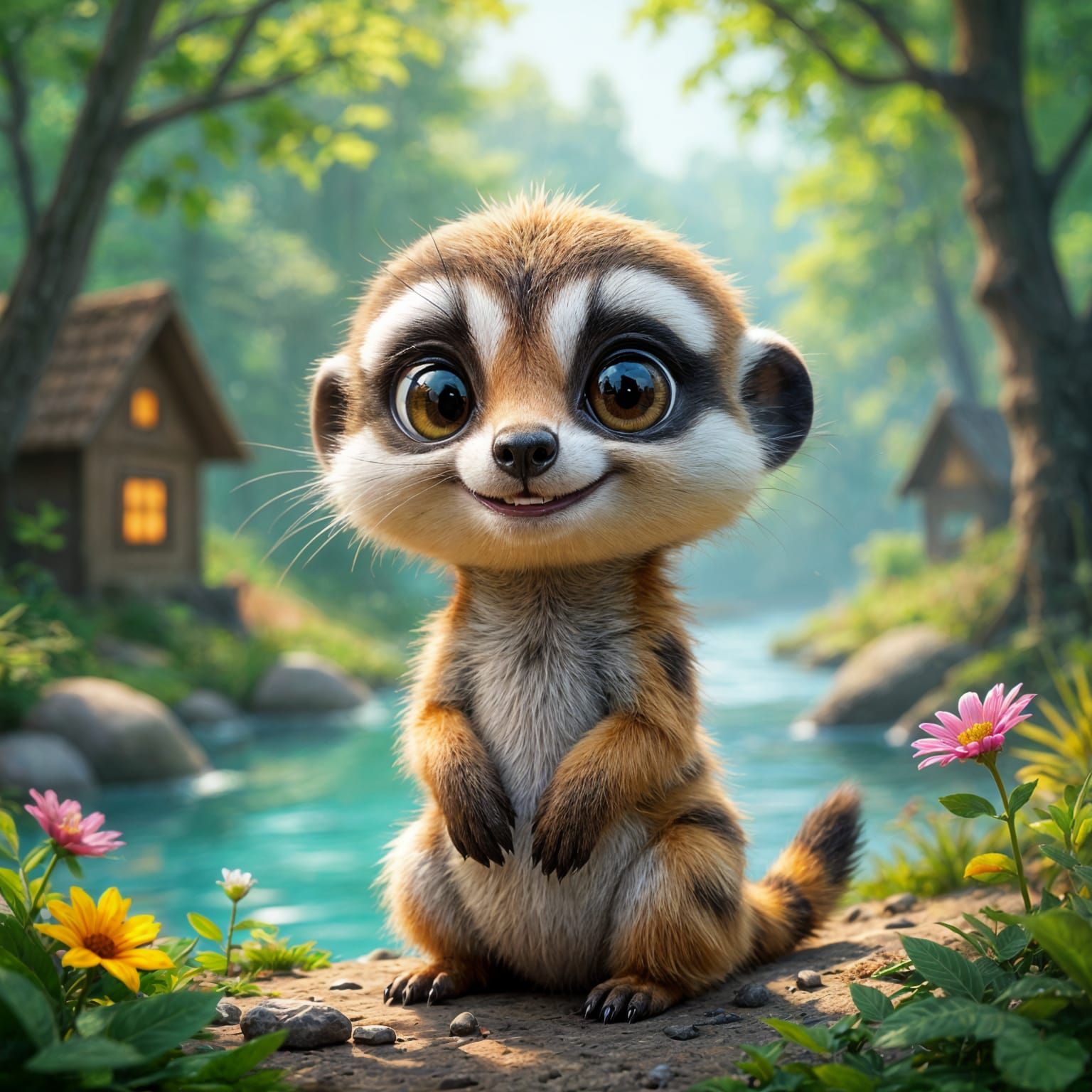 Adorable Chibi Meerkat Portrait in Whimsical Forest