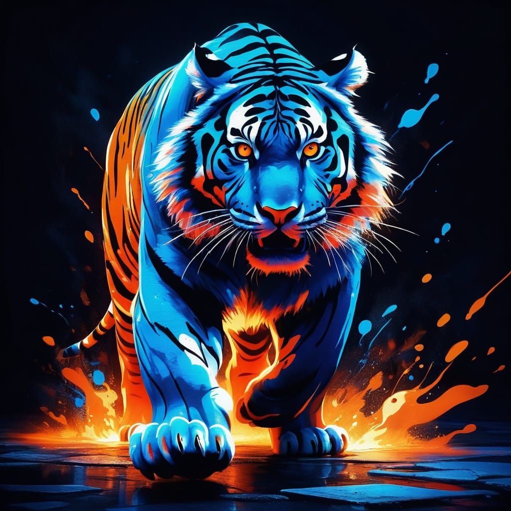 Vibrant Night Tiger in Electric Graffiti Style