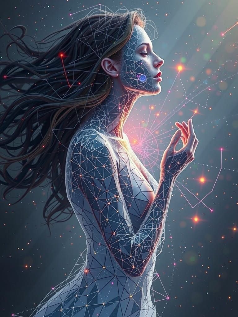 Ethereal Figure Emerges from Crystallographic Patterns