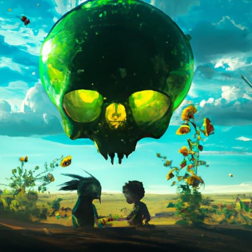 Green Skull and Bees: Studio Ghibli Anime