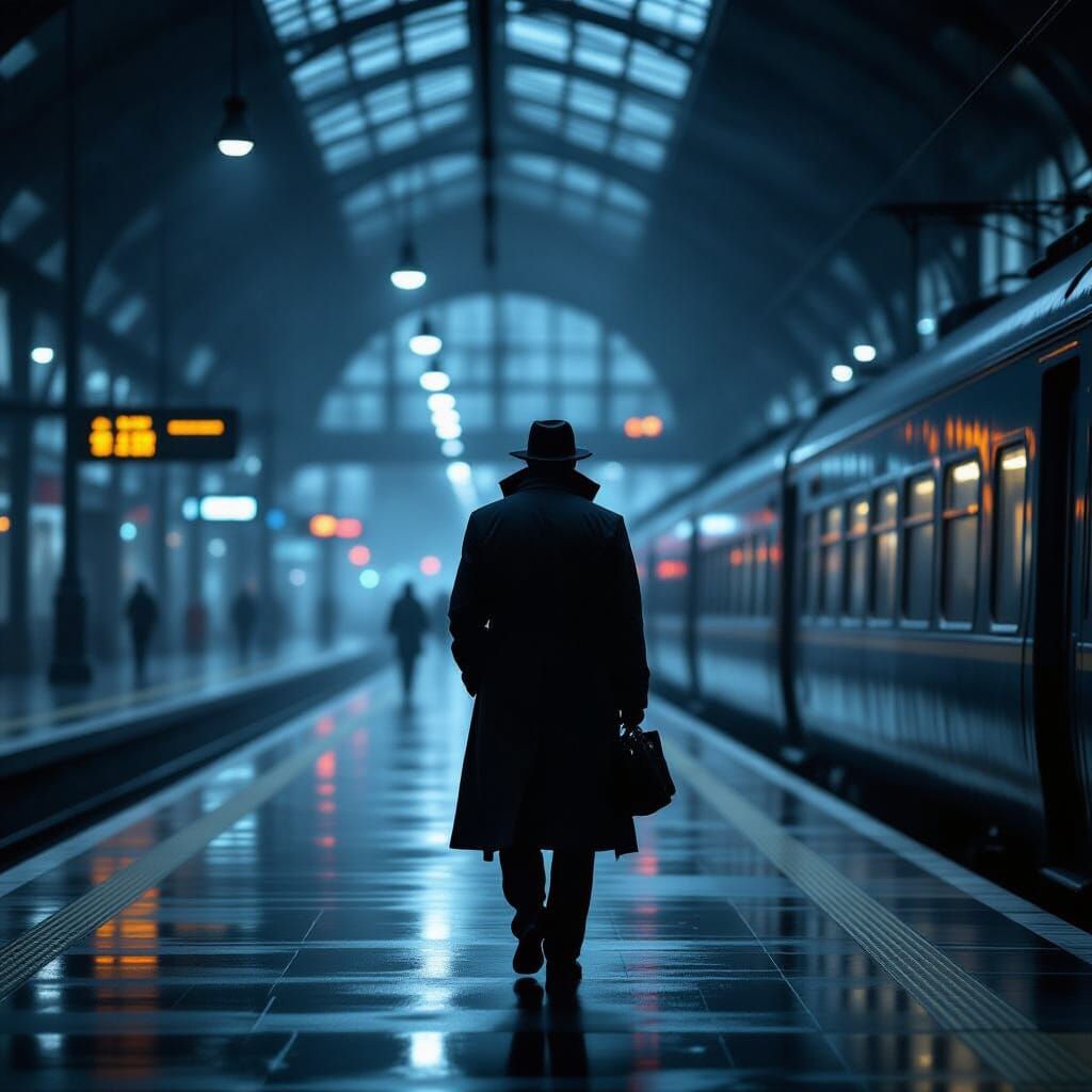 Gloomy Evening Train Station with Blurred Lights