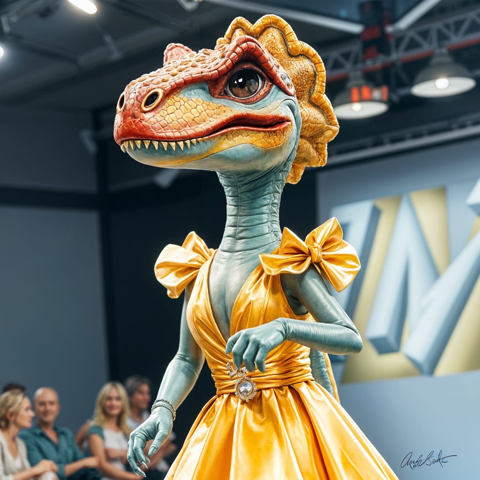Fashionable Dinosaur Stuns on Runway