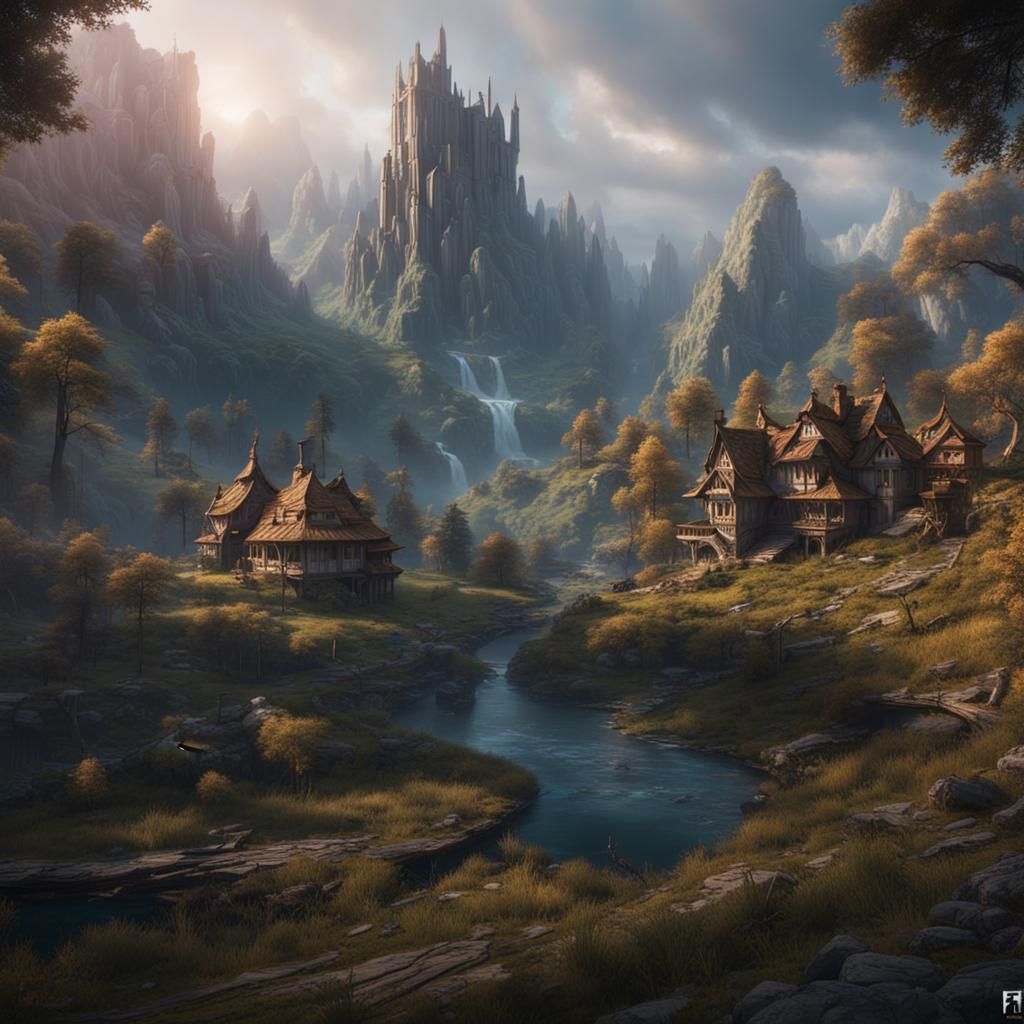 Mountain Tree with Panoramic View, Matte Painting