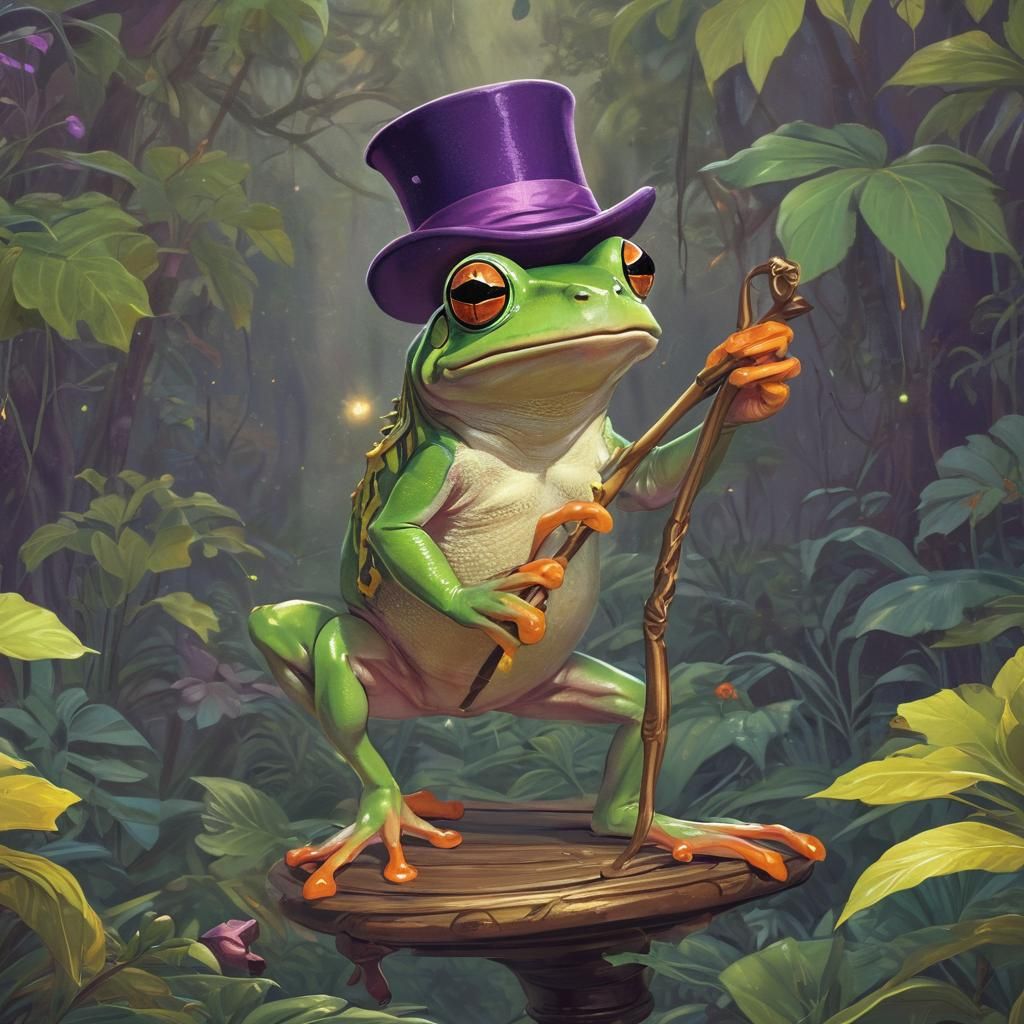 Cartoon Frog Tap Dancer in Jungle, Art Nouveau