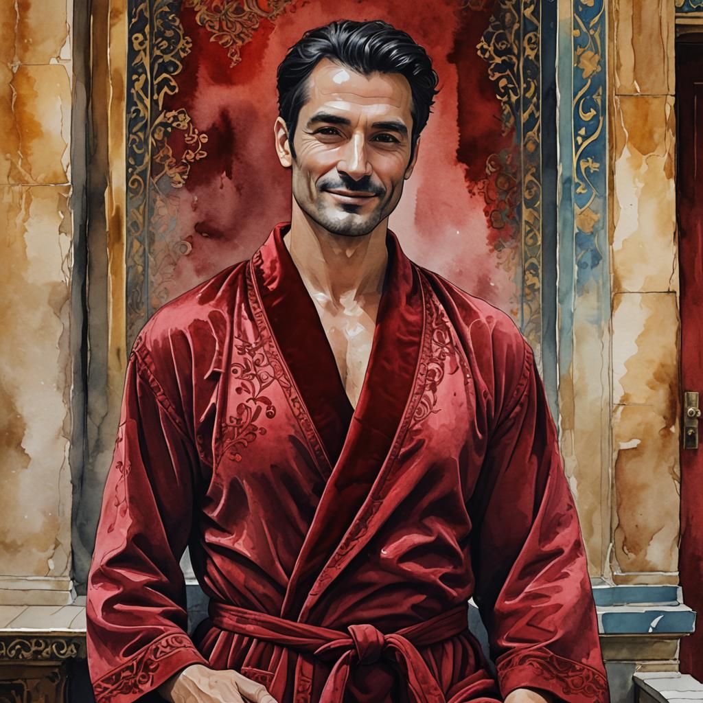 Man in Red Velvet Robe, Impressionist Digital Art