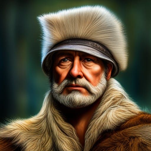 Davy Crockett Portrait in Raccoon Hat