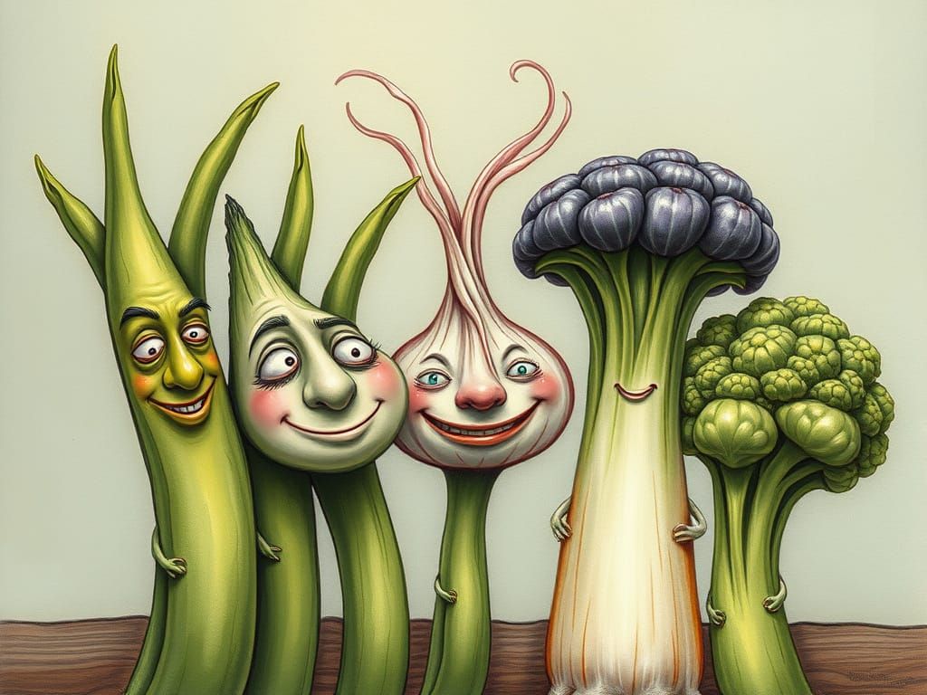 Whimsical Vegetables with Funny, Mysterious Faces