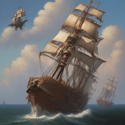 Robot Skeleton Pirate on High-Tech Ship