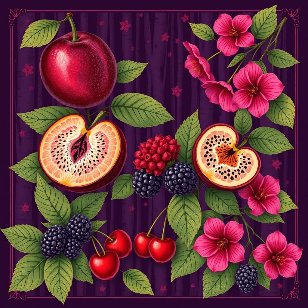 Art Nouveau Botanical Design with Whimsical Forest