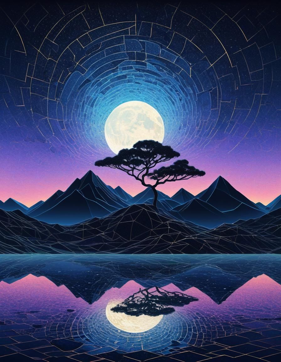 Ethereal Moonscape in Minimalist Retrowave Style