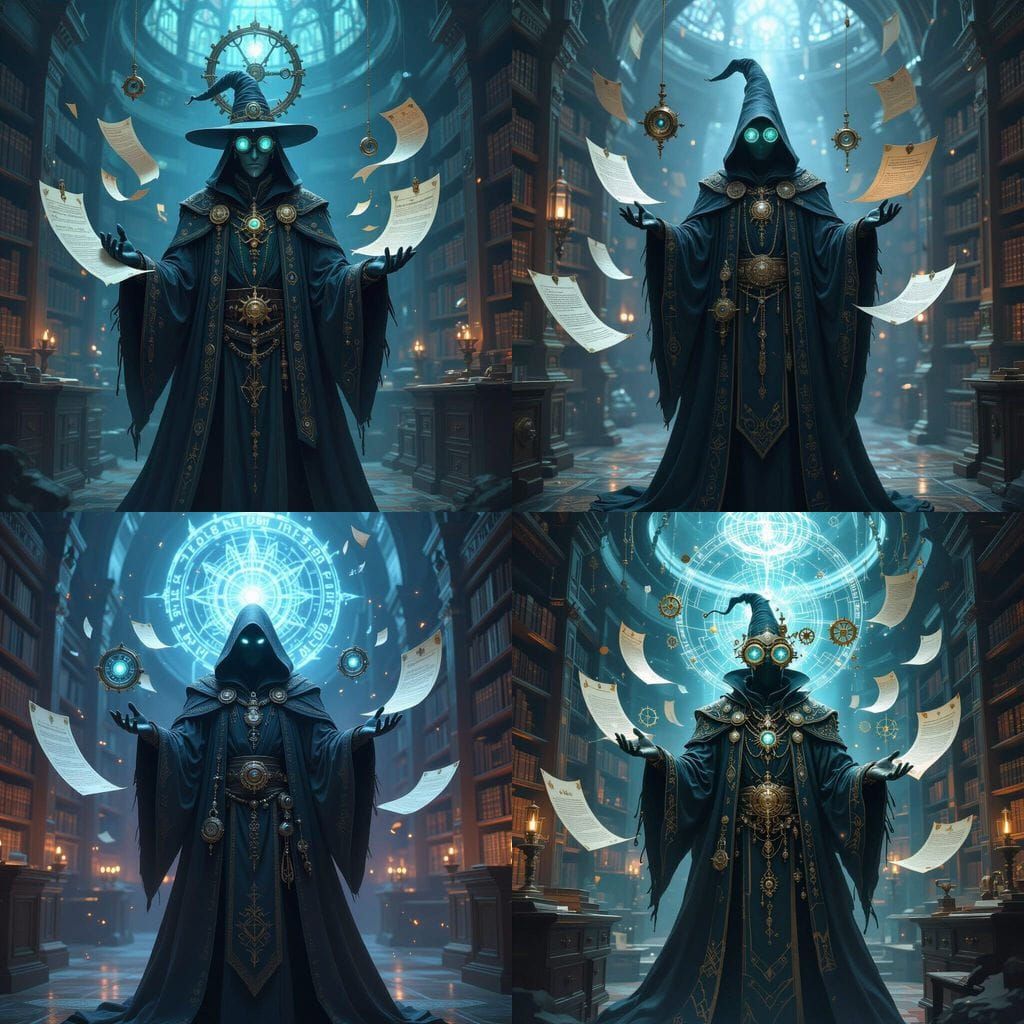 Ethereal Bureaucrat in Steampunk Library