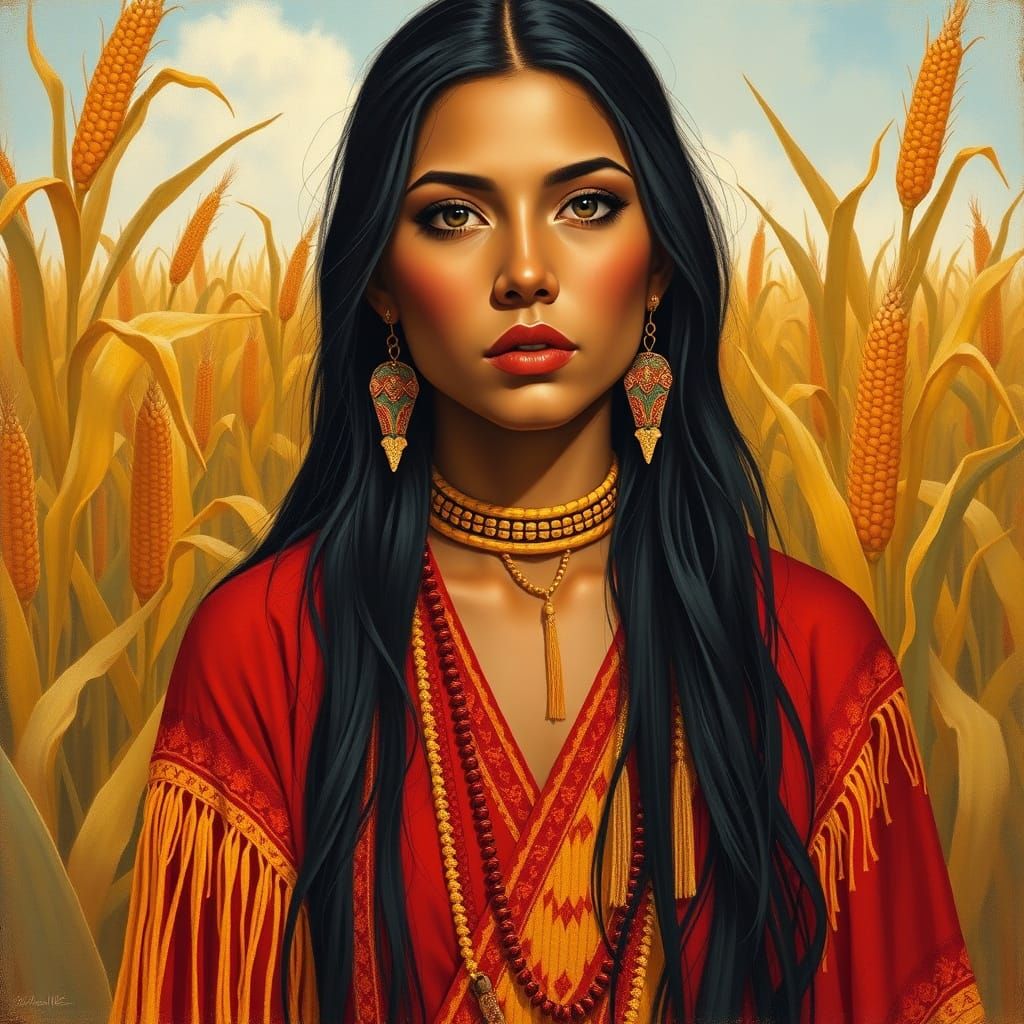 Native American Corn Maiden in Field of Corn