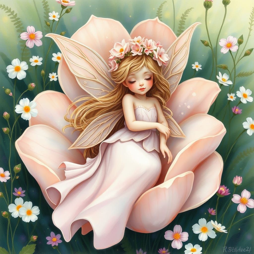 Delicate Fairy in Vibrant Floral Wonderland
