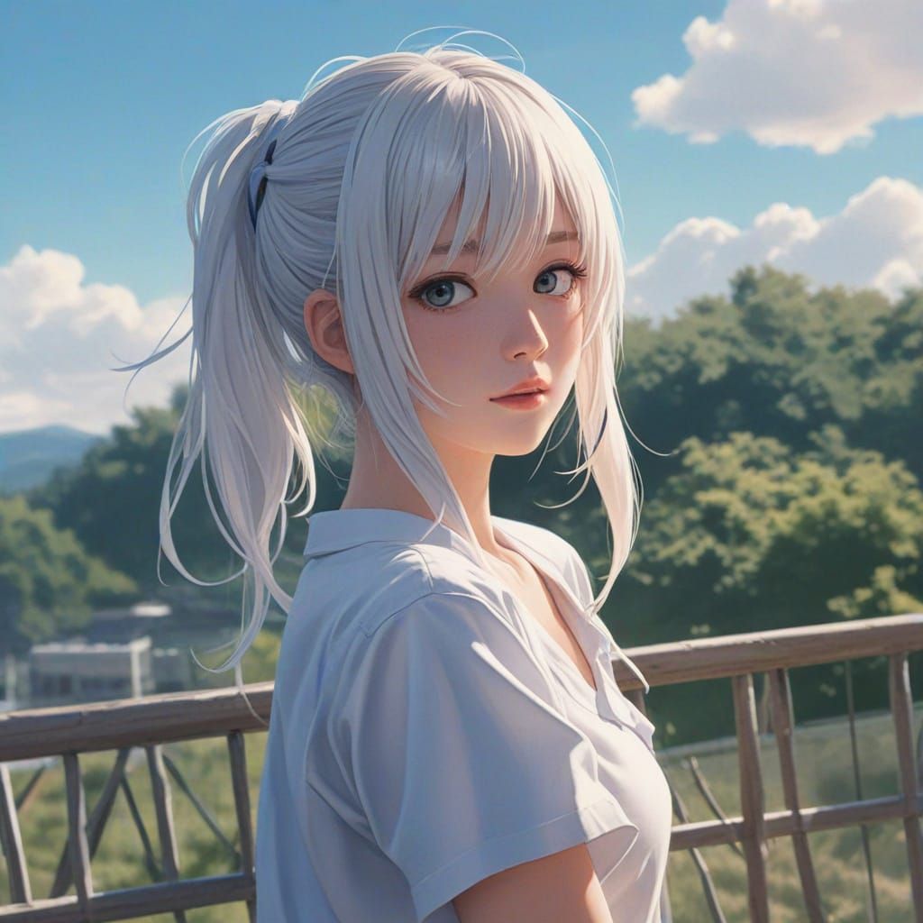 Anime Character in Misty Landscape, Manga Style