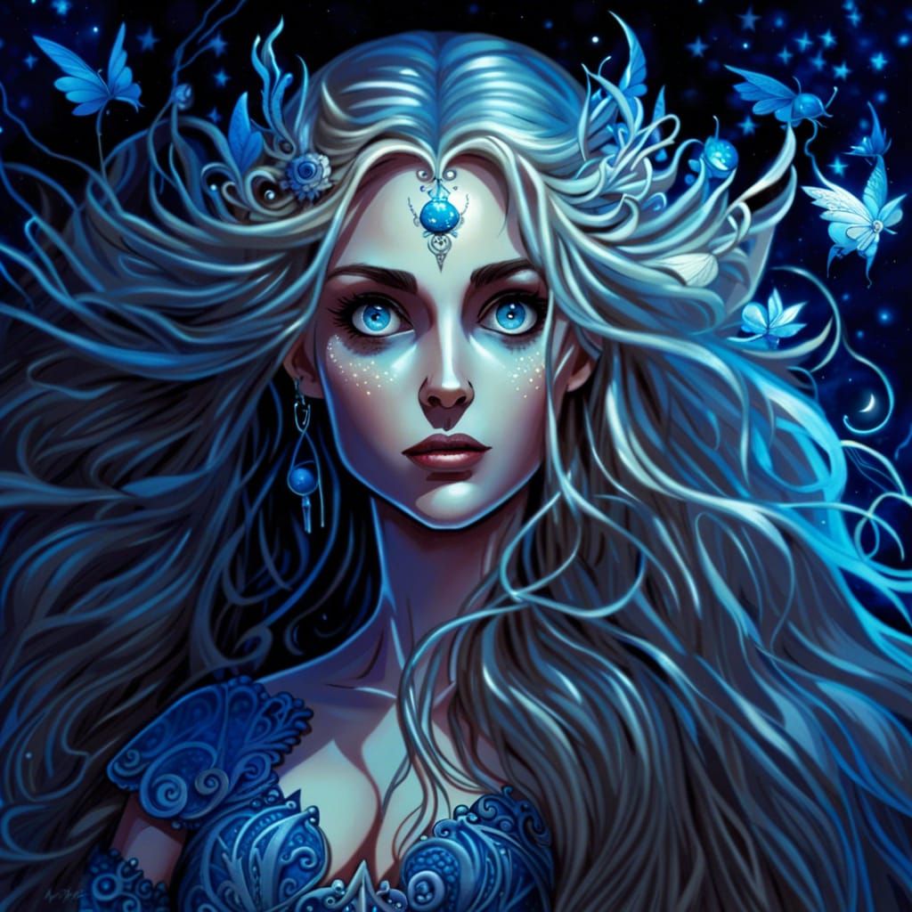 Tim Burton Style Faerie Princess in Moonlight