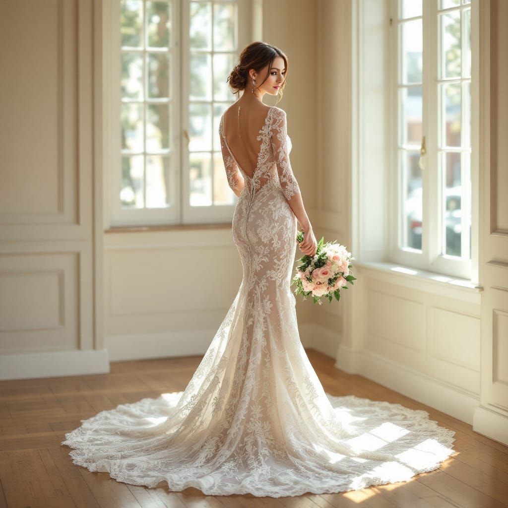 Elegant Bride in Breathtaking Lace Wedding Dress