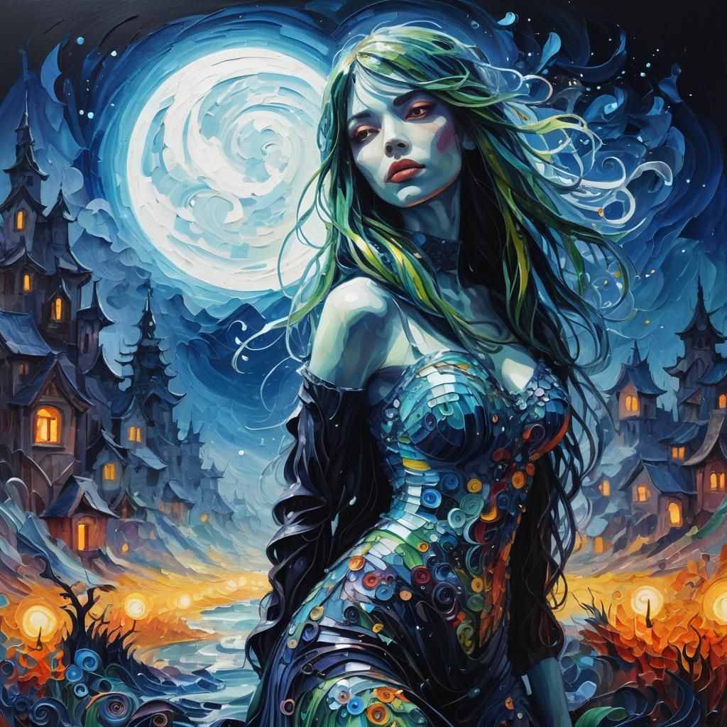 Monster Girl Oil Painting in Fauvist Style