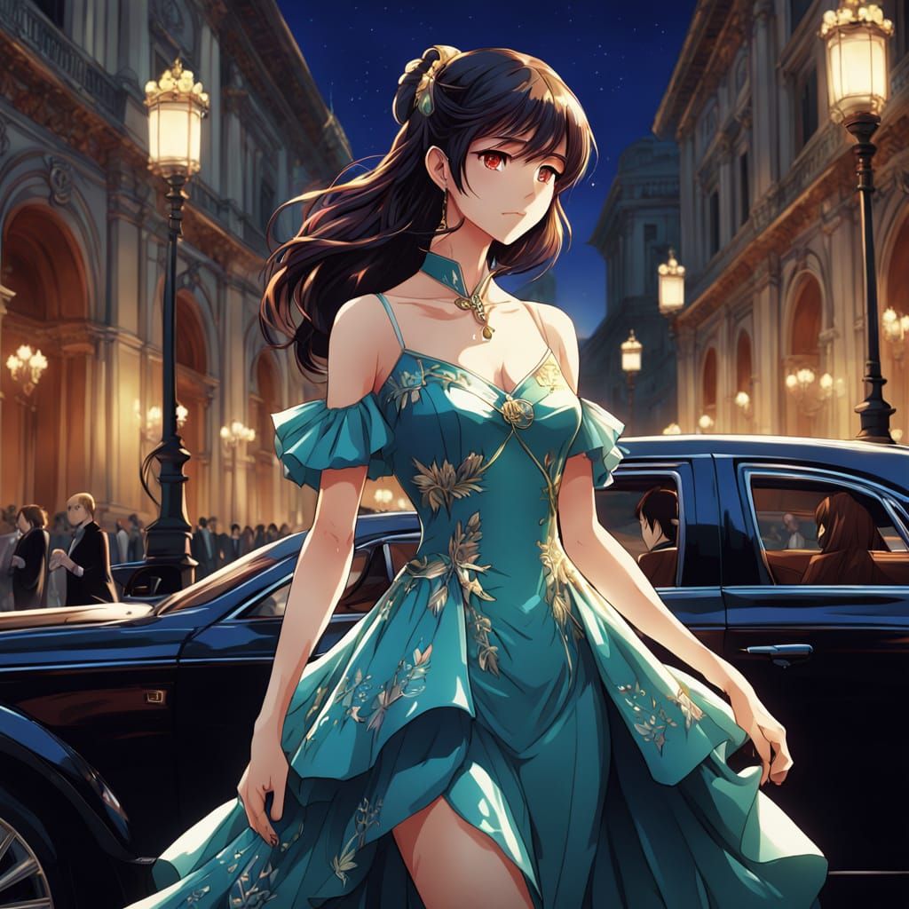 Elegant Couple Arrives at La Scala in Anime Style